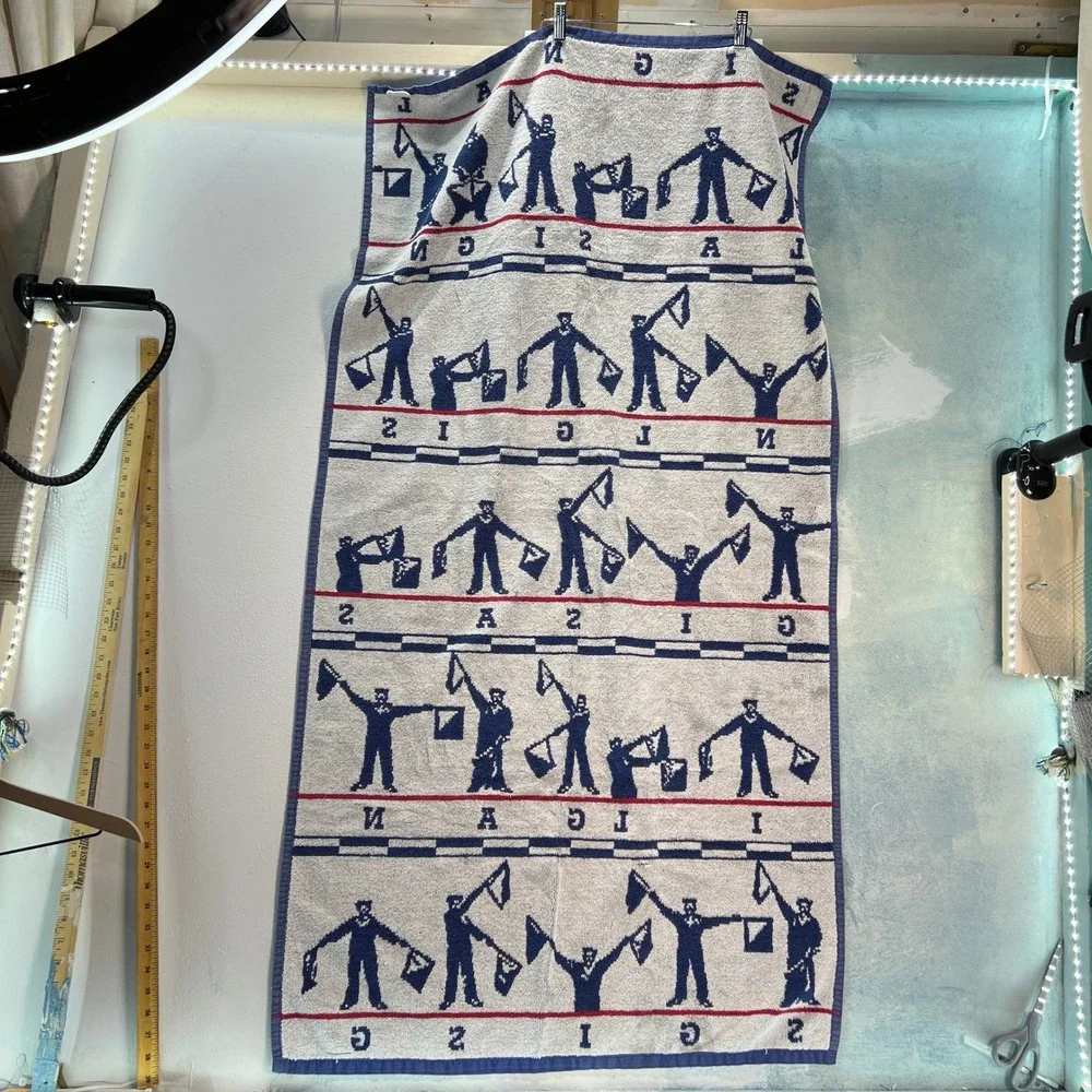 VTG Nautical SIGNAL‎ Semaphore Sailor Bath Towel Beach Summer Stock Signal Blue